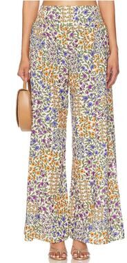 Agua Bendita Mar Seed Floral Wide Leg Pants Smocked High Waist Small